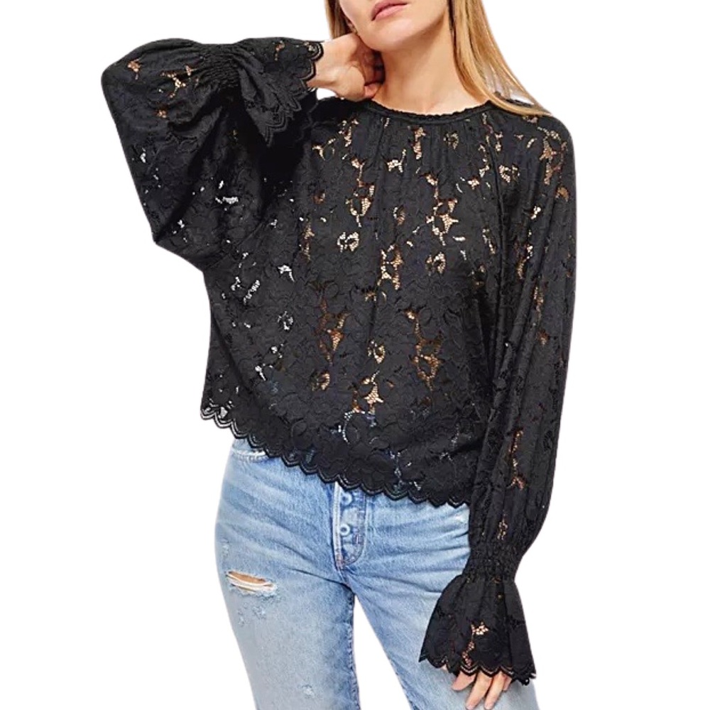 *NWOT FREE‎ PEOPLE Olivia Lace Blouse in Black